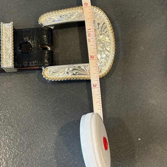 Montana Silversmith Silver Plate Buckle and Vero Struzzo Ostrich Leather Belt 40 - Picture 10 of 16